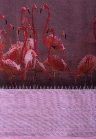 Kollam Katari Khadi With Light Brown Collur and Border with pink Shade - (SA-211)