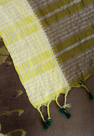 Kollam Katari Khadi With Light Green  Collur and Border with Green Shade - (SA-210)