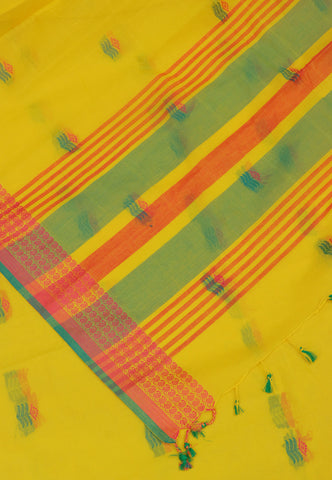 Kollam Buta Saree With Yellow Colour and Border with Green Shade-(SA-551)