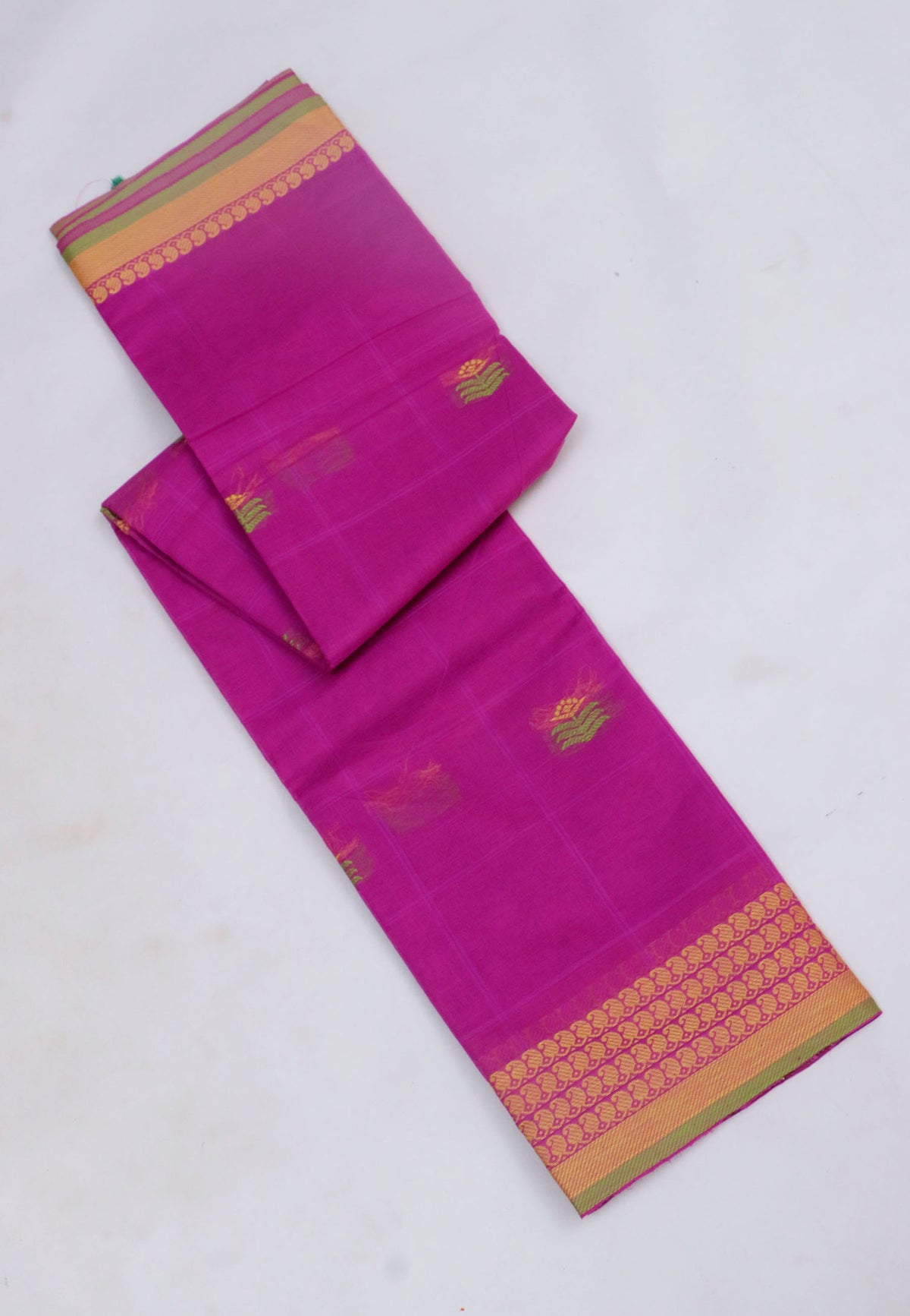 Kollam Buta Saree With Pink Colour and Border with Green Shade-(SA-552)