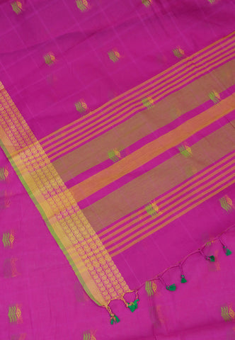 Kollam Buta Saree With Pink Colour and Border with Green Shade-(SA-552)