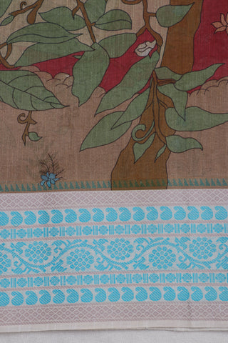 Alikam Khadi Digital Print Cotton in Melon Peach with White Slub Texture -(SA-177)