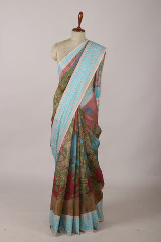Alikam Khadi Digital Print Cotton in Melon Peach with White Slub Texture -(SA-177)
