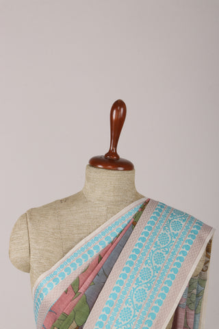 Alikam Khadi Digital Print Cotton in Melon Peach with White Slub Texture -(SA-177)