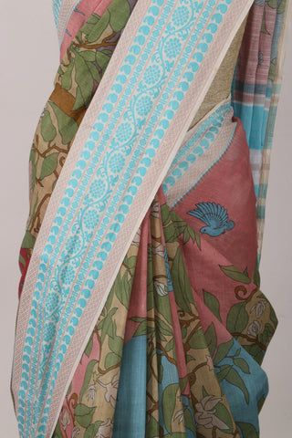 Alikam Khadi Digital Print Cotton in Melon Peach with White Slub Texture -(SA-177)