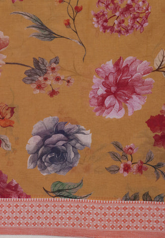 Digital Print Saree with Yellow Colour and Border With Orange Shade-(SA-583)