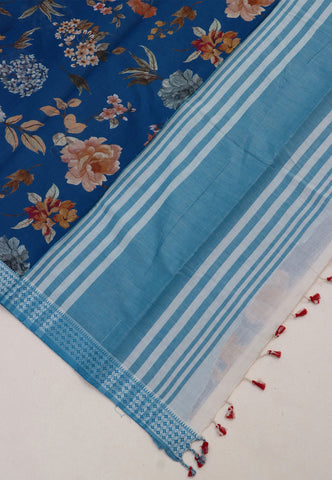 Digital Print Saree with Blue Colour and Border With Blue Shade-(SA-582)