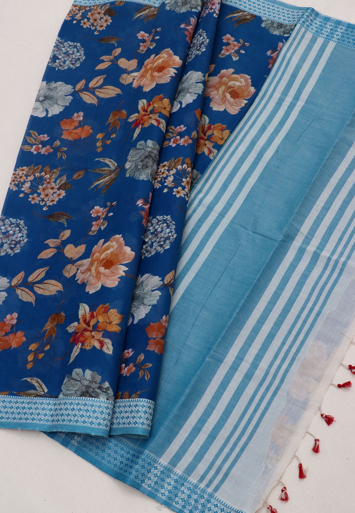 Digital Print Saree with Blue Colour and Border With Blue Shade-(SA-582)