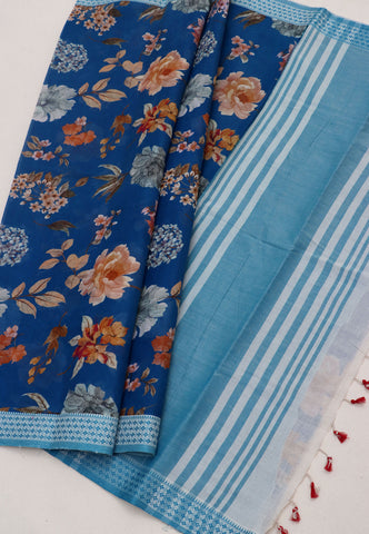 Digital Print Saree with Blue Colour and Border With Blue Shade-(SA-582)
