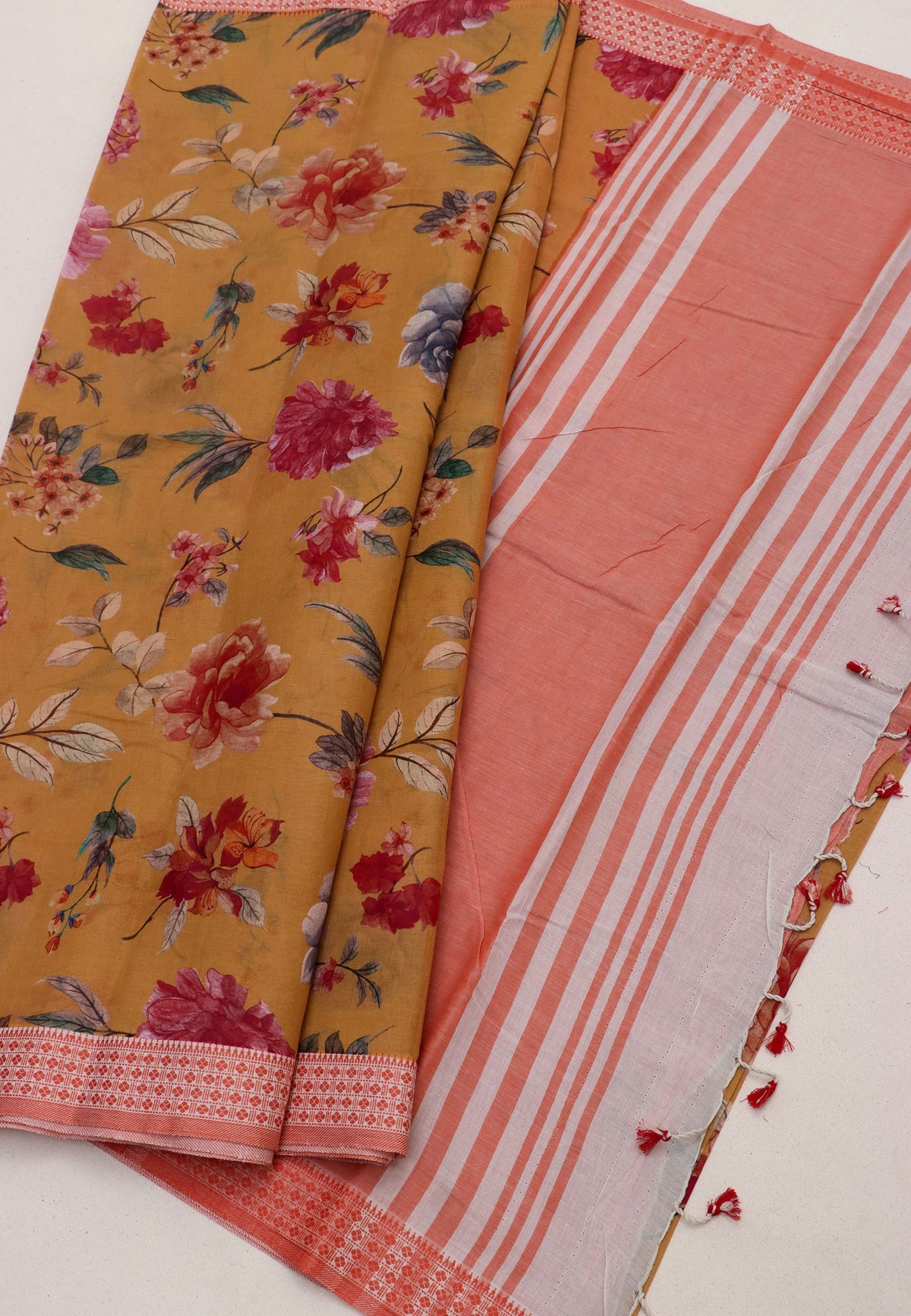 Digital Print Saree with Yellow Colour and Border With Orange Shade-(SA-583)