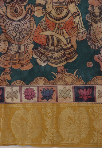 Digital Print Saree with Green Colour and Border With Gold Shade-(SA-593)