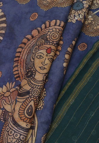 Digital Print Saree with Blue Colour and Border With Green Shade-(SA-594)