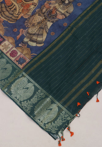 Digital Print Saree with Blue Colour and Border With Green Shade-(SA-594)