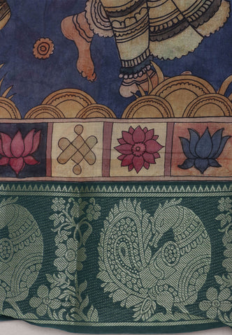 Digital Print Saree with Blue Colour and Border With Green Shade-(SA-594)