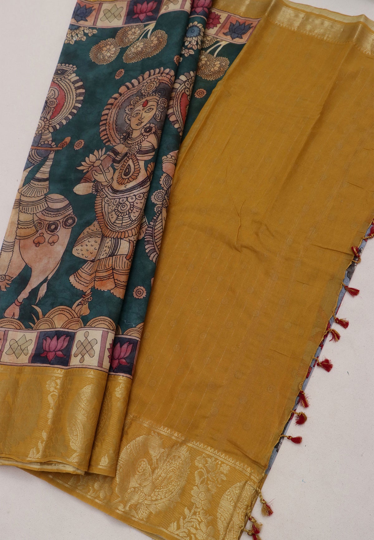 Digital Print Saree with Green Colour and Border With Gold Shade-(SA-593)