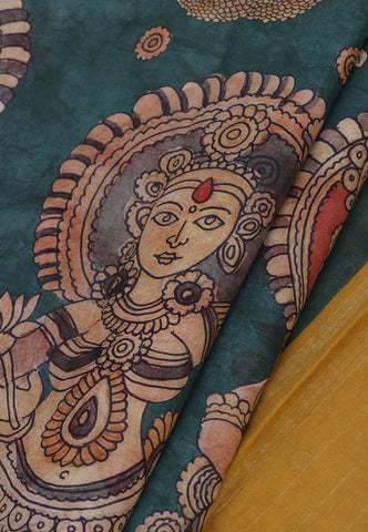 Digital Print Saree with Green Colour and Border With Gold Shade-(SA-593)