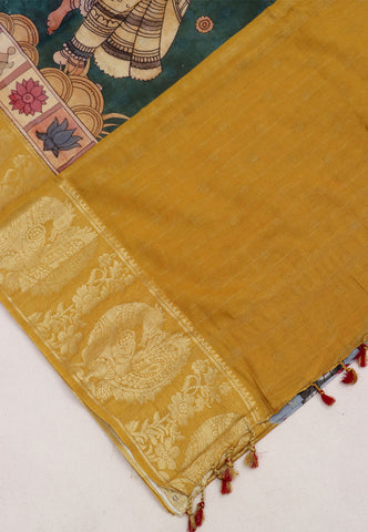 Digital Print Saree with Green Colour and Border With Gold Shade-(SA-593)