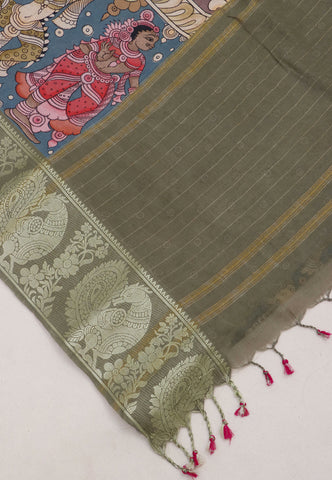 Digital Print Saree with Brown Colour and Border With Green Shade-(SA-591)