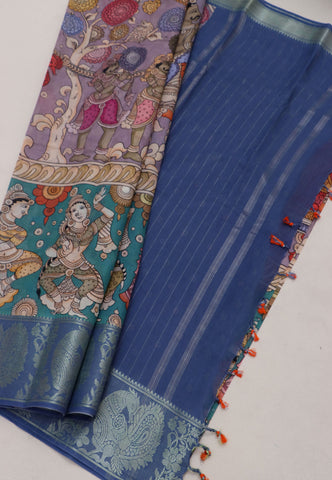 Digital Print Saree with Brown Colour and Border With Blue Shade-(SA-592)