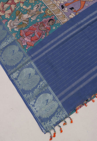 Digital Print Saree with Brown Colour and Border With Blue Shade-(SA-592)