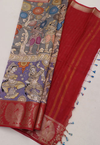 Digital Print Saree with Brown Colour and Border With Red Shade-(SA-590)