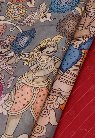 Digital Print Saree with Brown Colour and Border With Red Shade-(SA-590)