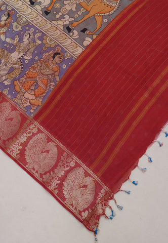 Digital Print Saree with Brown Colour and Border With Red Shade-(SA-590)