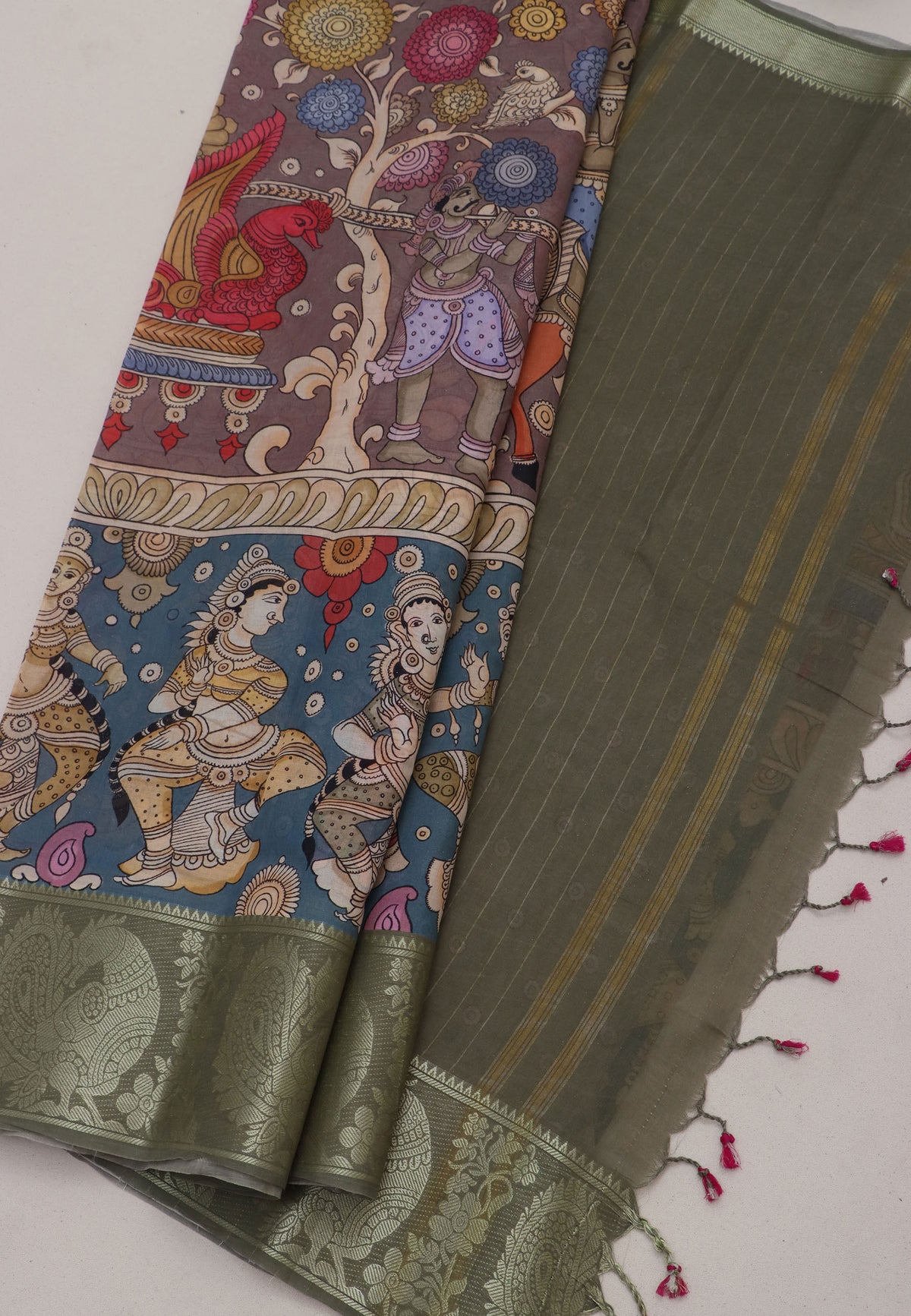 Digital Print Saree with Brown Colour and Border With Green Shade-(SA-591)