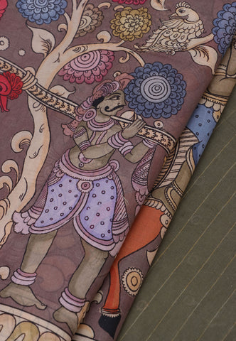 Digital Print Saree with Brown Colour and Border With Green Shade-(SA-591)