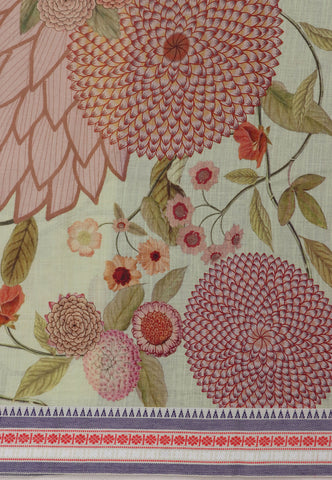 Digital Print Saree with Green Colour and Border With Blue Shade-(SA-589)