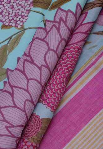 Digital Print Saree with Blue Colour and Border With Pink Shade-(SA-588)