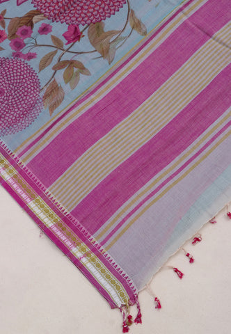 Digital Print Saree with Blue Colour and Border With Pink Shade-(SA-588)