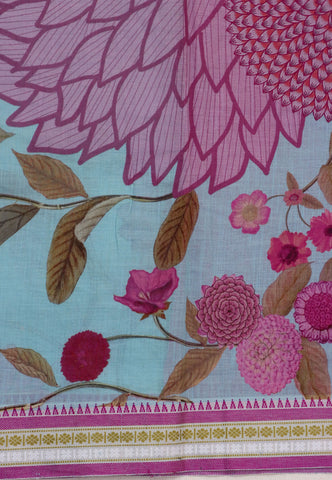 Digital Print Saree with Blue Colour and Border With Pink Shade-(SA-588)