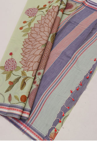 Digital Print Saree with Green Colour and Border With Blue Shade-(SA-589)