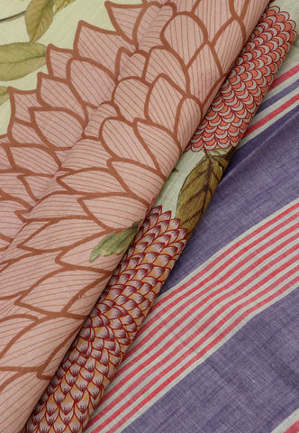 Digital Print Saree with Green Colour and Border With Blue Shade-(SA-589)