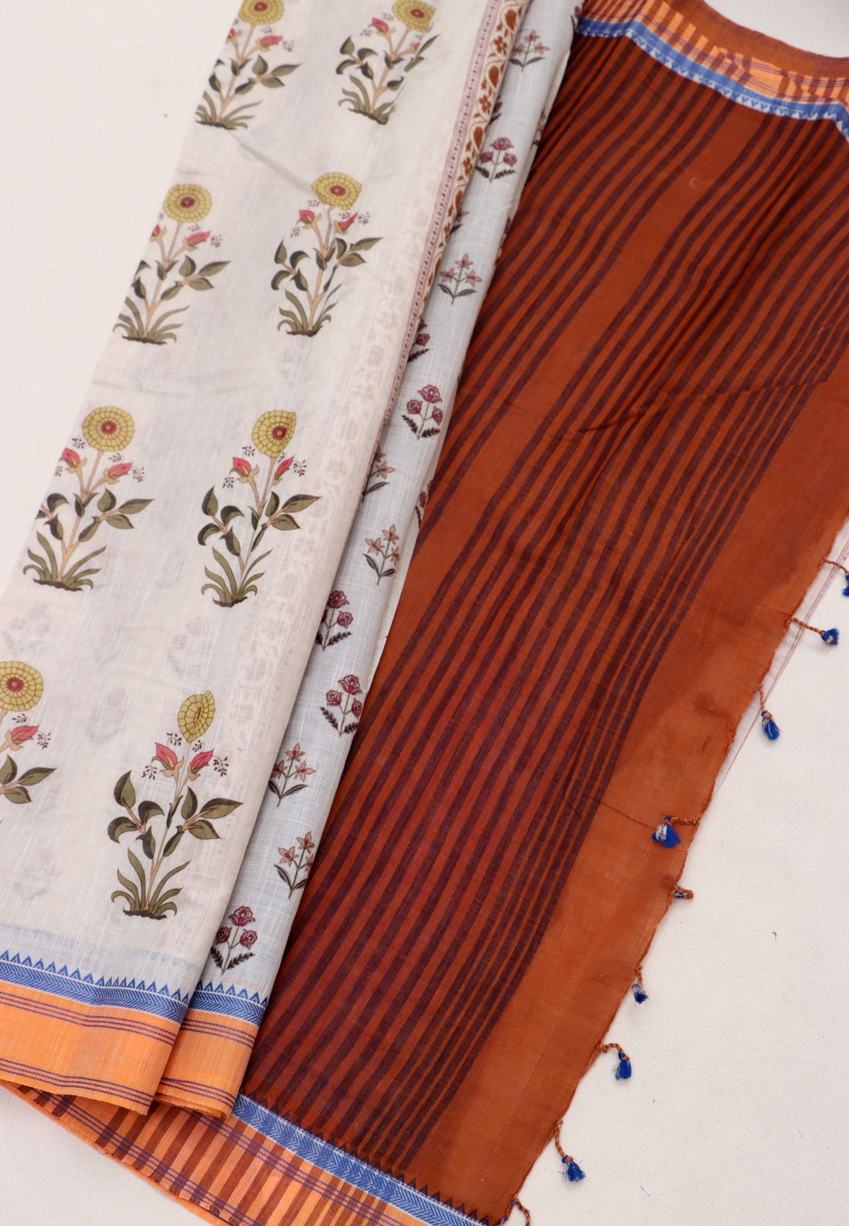 Digital Print Saree with White Colour and Border With Orange Shade-(SA-599)