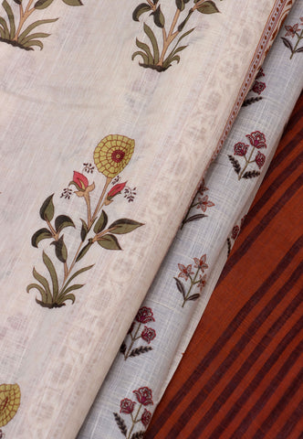 Digital Print Saree with White Colour and Border With Orange Shade-(SA-599)