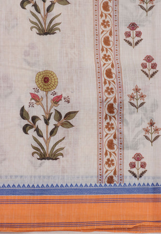 Digital Print Saree with White Colour and Border With Orange Shade-(SA-599)