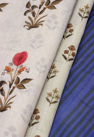 Digital Print Saree with White Colour and Border With Blue Shade-(SA-597)