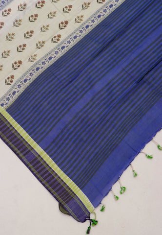 Digital Print Saree with White Colour and Border With Blue Shade-(SA-597)