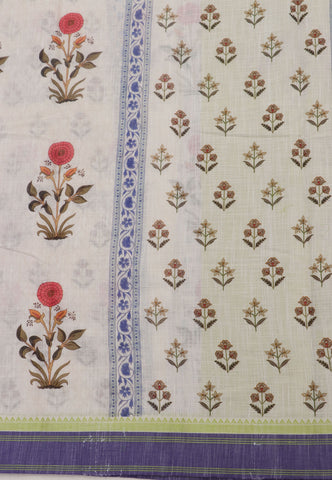 Digital Print Saree with White Colour and Border With Blue Shade-(SA-597)