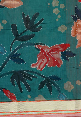 Digital Print Saree with Green Colour and Border With Orange Shade-(SA-587)