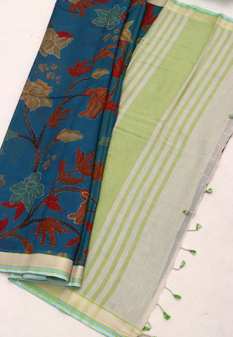 Digital Print Saree with Blue Colour and Border With Green Shade-(SA-585)
