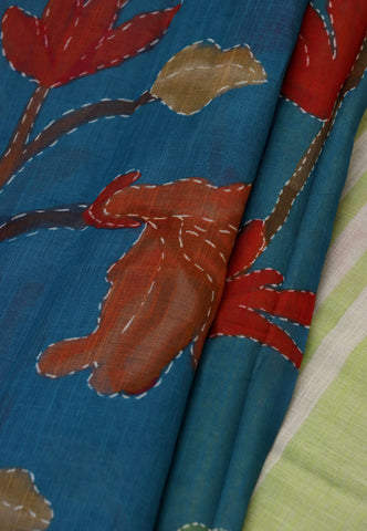 Digital Print Saree with Blue Colour and Border With Green Shade-(SA-585)