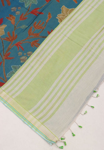 Digital Print Saree with Blue Colour and Border With Green Shade-(SA-585)