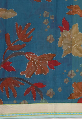 Digital Print Saree with Blue Colour and Border With Green Shade-(SA-585)