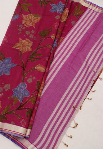Digital Print Saree with Pink Colour and Border With Gold Shade-(SA-586)