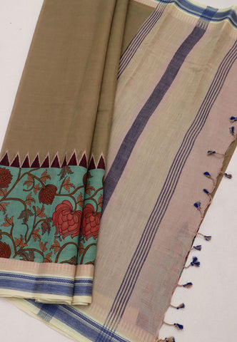 Digital Print Saree with Brown Colour and Border With Blue Shade-(SA-605)