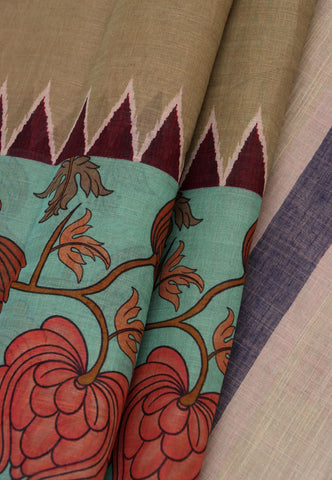 Digital Print Saree with Brown Colour and Border With Blue Shade-(SA-605)