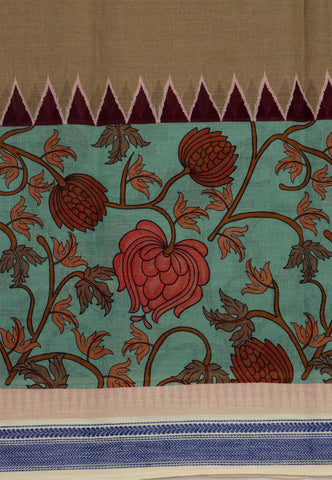 Digital Print Saree with Brown Colour and Border With Blue Shade-(SA-605)